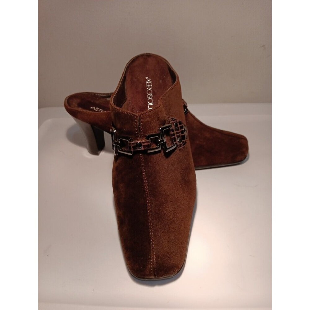 - New Y2k 90s Womens Suede Brown Aerosoles Clogs Mules Shoes - Size 8